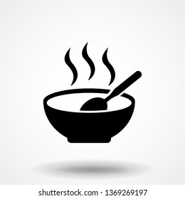 soup plate with steam hot lunch black icon on white background