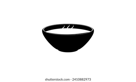soup plate with steam hot lunch, black isolated silhouette