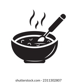 Soup plate with steam vector icon and illustration. Bowl or dishes with spoon icon isolated. Hot meal icon.