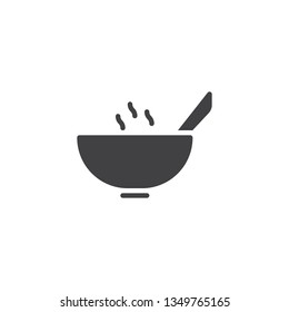 Soup plate vector icon. filled flat sign for mobile concept and web design. Hot soup bowl and spoon glyph icon. Symbol, logo illustration. Pixel perfect vector graphics