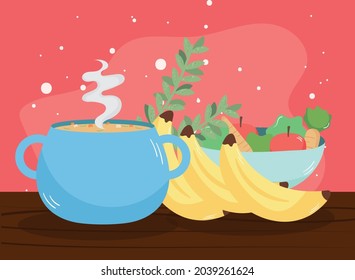 soup pot and bananas home food