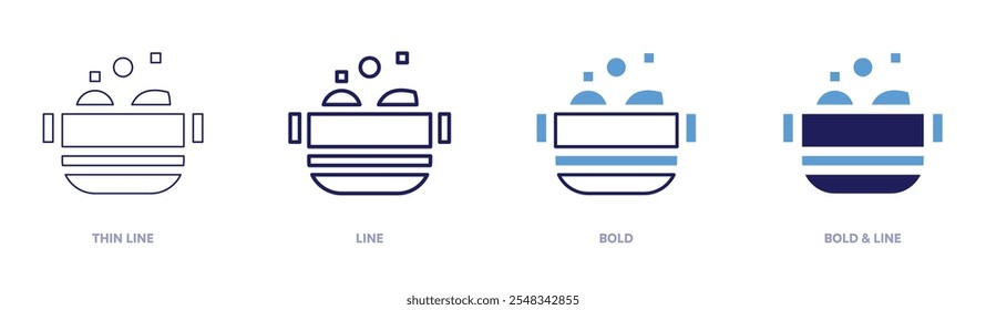 Soup pot icon in 4 different styles. Thin Line, Line, Bold, and Bold Line. Duotone style. Editable stroke.