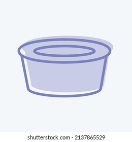 Icono de olla de sopa en estilo de dos tonalidades de moda aislado en un fondo azul suave