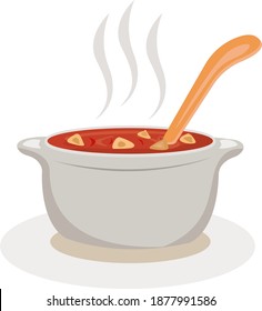 Soup in the pot, illustration, vector on white background