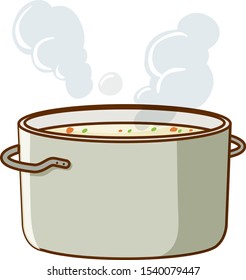 Sopa en olla sobre ilustración de fondo blanco