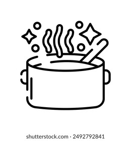 Icono de esquema de olla de sopa, Ilustración vectorial