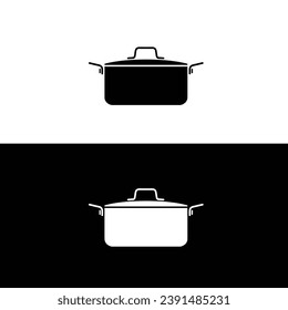 Soup pot silhouette flat vector isolated on black and white background. Cookware black and white icon for web, tag, label, sticker. Kitchenwares. Cooking utensils.