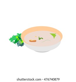 Soup puree with croutons and greens. Vector illustration 