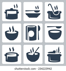 Soup related vector icon set