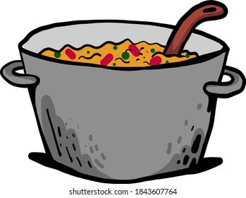 Soup in the saucepan, illustration, vector on white background
