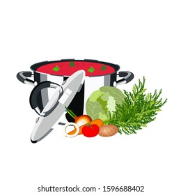 Soup in a saucepan is preparing