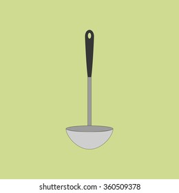 Soup serving spoon on the green background. Vector illustration