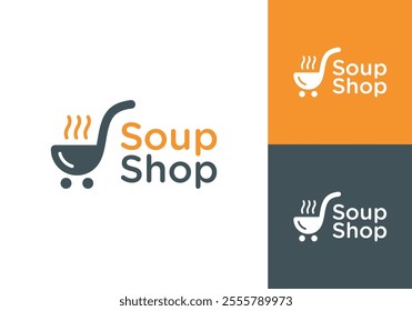 soup with shopping cart logo. online food shop symbol icon design