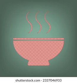 Soup sign. Apricot Icon with Brick Red parquet floor graphic pattern on a Ebony background. Feldgrau. Green. Illustration.
