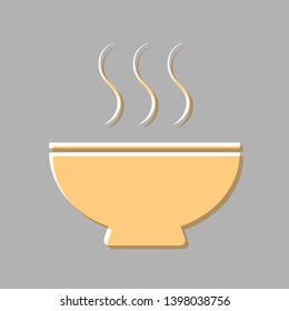 Soup sign. Emboss effect with light orange icon on gray background.