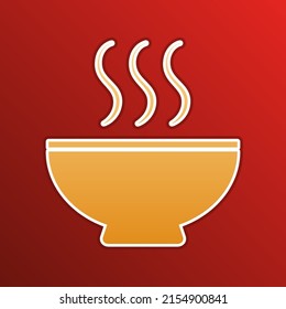 Soup sign. Golden gradient Icon with contours on redish Background. Illustration.