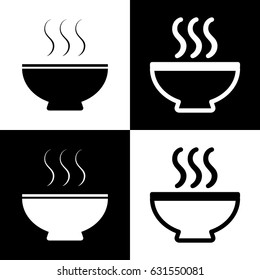 Soup sign. Vector. Black and white icons and line icon on chess board.