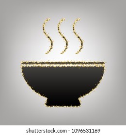 Soup sign. Vector. Blackish icon with golden stars at grayish background.