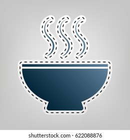 Soup sign. Vector. Blue icon with outline for cutting out at gray background.