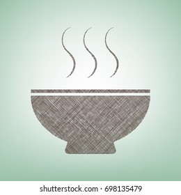 Soup sign. Vector. Brown flax icon on green background with light spot at the center.