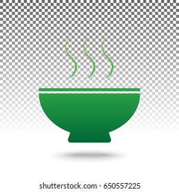 Soup sign. Vector. Green gradient icon with shadow at bottom on transparent and white background.