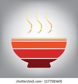 Soup sign. Vector. Horizontally sliced icon with colors from sunny gradient in gray background.