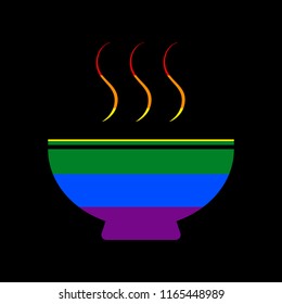 Soup sign. Vector. Icon with colors of LGBT flag at black background.