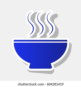 Soup sign. Vector. New year bluish icon with outside stroke and gray shadow on light gray background.