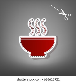 Soup sign. Vector. Red icon with for applique from paper with shadow on gray background with scissors.