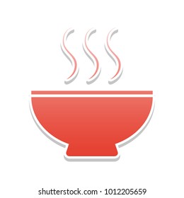 Soup sign. Vector. Reddish icon with white and gray shadow on white background. Isolated.