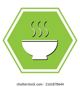 Soup sign. Vector. White icon with black shadow at yellow green honeycomb on white background.