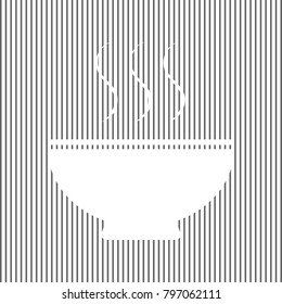Soup sign. Vector. White icon on grayish striped background. Optical illusion.