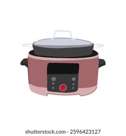 soup slow cooker cartoon. chili roast, chicken pork, vegetables potatoes soup slow cooker sign. isolated symbol vector illustration