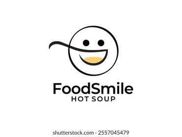 soup with smile logo design. happy food restaurant vector design template