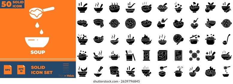 Soup Solid Editable Icons set. Vector illustration in modern thin solid style of soup icons: meatball, soup, fish, etc
