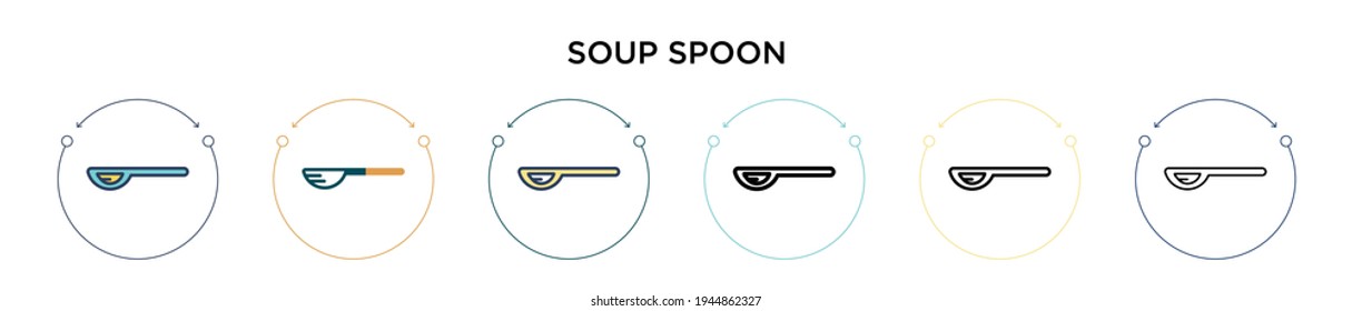 Soup spoon icon in filled, thin line, outline and stroke style. Vector illustration of two colored and black soup spoon vector icons designs can be used for mobile, ui, web