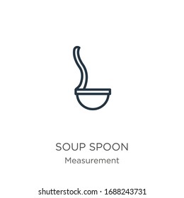 Soup spoon icon. Thin linear soup spoon outline icon isolated on white background from measurement collection. Line vector sign, symbol for web and mobile