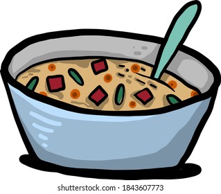 Soup with a spoon, illustration, vector on white background