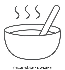 Soup thin line icon, food and meal, bowl sign, vector graphics, a linear pattern on a white background, eps 10.