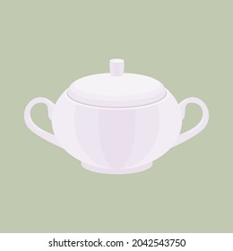 Soup tureen - hand drawn vector illustration, isolated object. Flat color design.