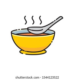 Soup vector illustration with filled line design isolated on white background. Soup clip art 