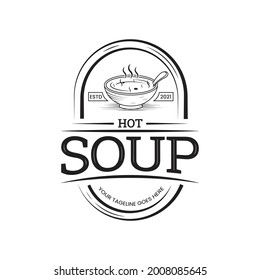 Suppe, Vektorgrafik Logo-Design im Vintage-Stil. geeignet für Grafiken, Vorlagen, T-Shirt-Designs, Briefmarken usw. von Lebensmittelunternehmen.