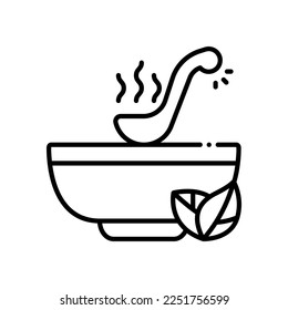 Soup Vegan vector icon black outline style.Can be use for wedding invitation, card design and background design