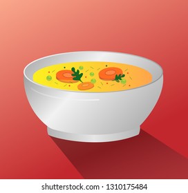 Soup with vegetable in white dish. Eps10 vector icon. 