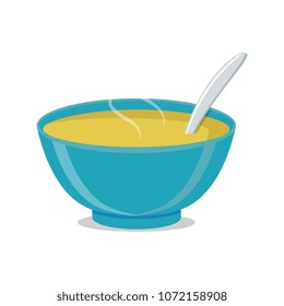 Soup with vegetables isolated  on white background. Vector illustration. Hot bowl of soup, dish isolated icon. 