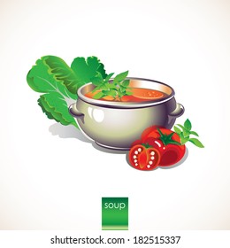 Soup and vegetables.Vector background.