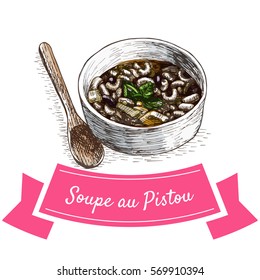 Soupe au Pistou colorful illustration. Vector illustration of French cuisine.