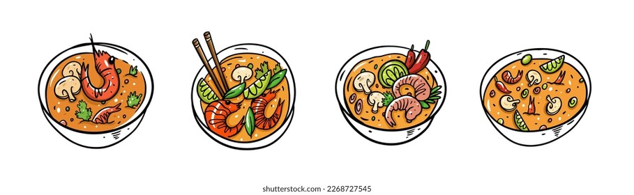 Soups set hand drawn cartoon style