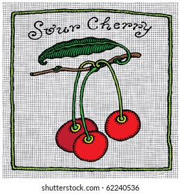sour cherry label woodcut