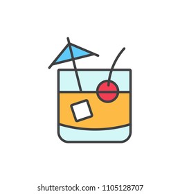 Sour cocktail colored line icon.